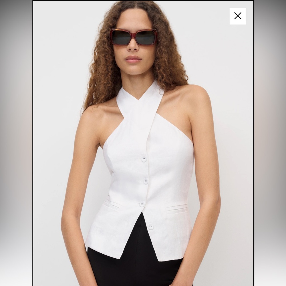 Reformation White Cross-Halter Button Camisole